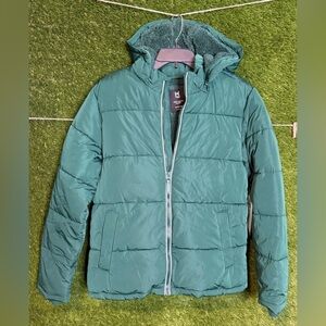 Youth XL (14/16) Green Puffer Jacket with Removable Hood